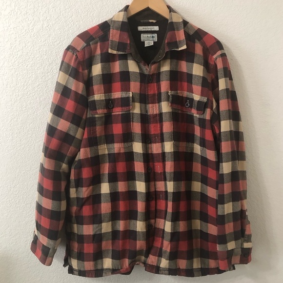 L.L. Bean Mens Fleece Lined Traditional Fit Flannel Plaid Button Down Large - Picture 1 of 6